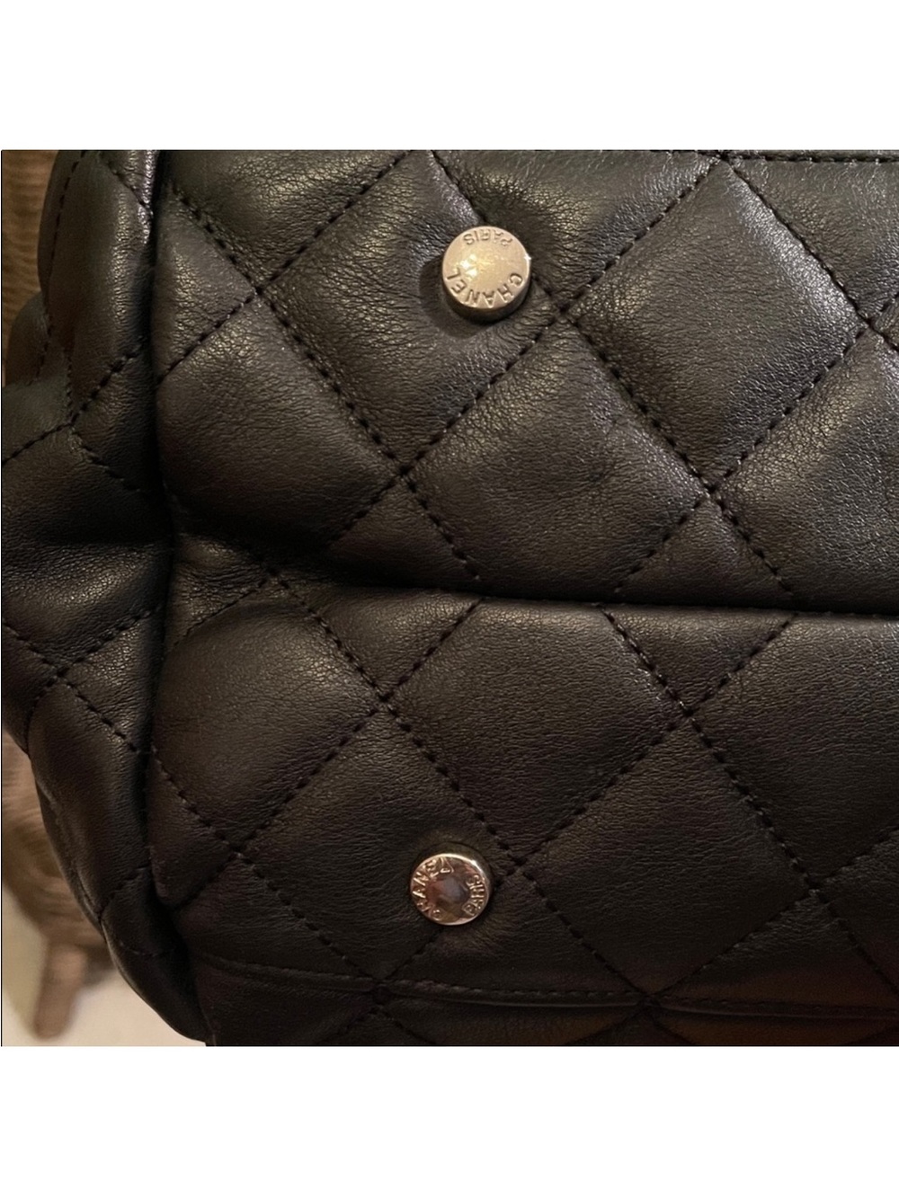 CC Shoulder Travel Bag - Black Quilted with Silver Accents High Quality Fashion - Picture 9 of 16